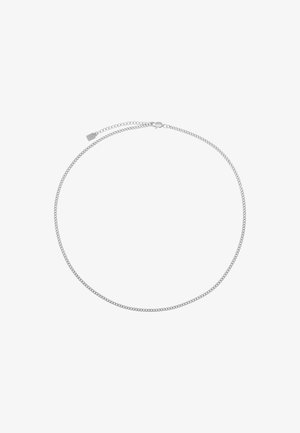 Collana in argento con una finitura liscia e raffinata. Presenta una chiusura standard e una lunghezza regolabile grazie a una catena di estensione.