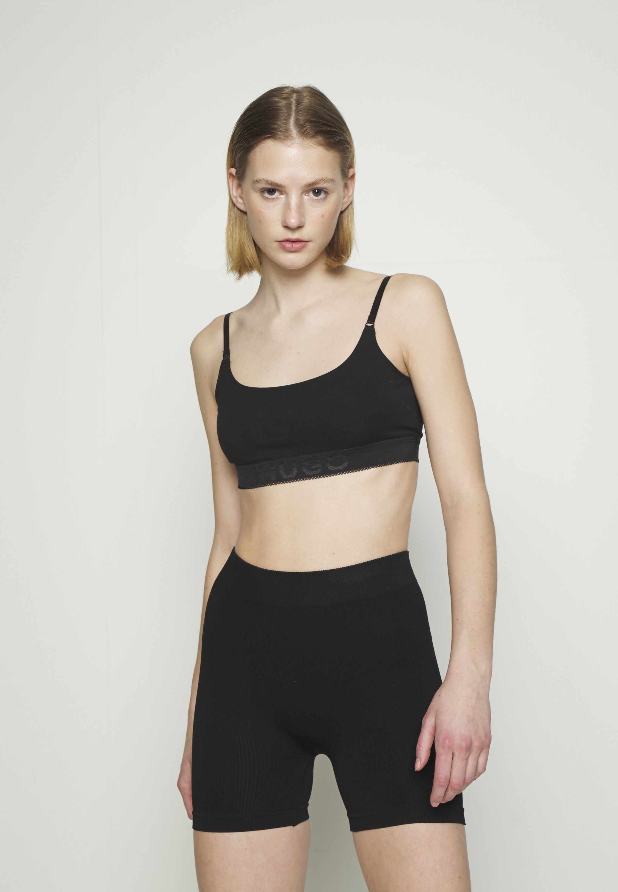 bralette and biker shorts