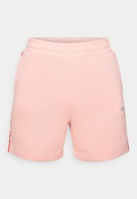 Rosa shorts i bomullsblanding med elastisk liv, med sideakenter i en kontrastfarge og en liten logo på forsiden.