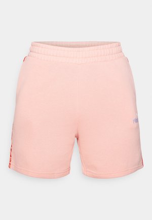 Ružové šortky z bavlneného zmesi s elastickým pásom, s bočnými akcentmi v kontrastnej farbe a malým logom na prednej strane.