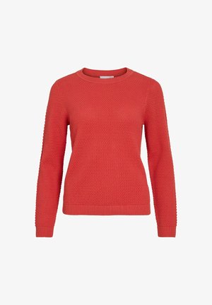 Maglione rosso lavorato a maglia con un motivo testurizzato, scollatura rotonda e polsini a costine. Maniche lunghe e design a vestibilità regolare.
