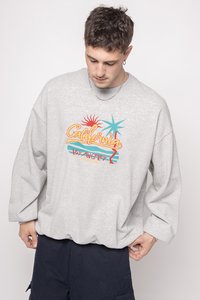 Felpa grigia con vestibilità ampia, caratterizzata da una grafica colorata "California Los Angeles", design di sole e palme, realizzata in cotone.