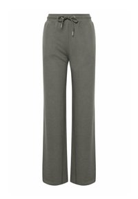Grijze sweatpants van zacht materiaal, met een verstelbare taille, wijde benen en een eenvoudig ontwerp, ideaal voor comfort en casual kleding.