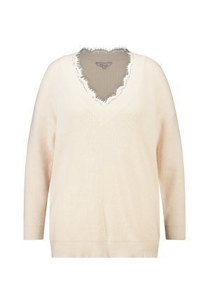 MS Mode, MS MODE PULLOVER PULLOVER MIT V AUSSCHNITT UND SPITZE - Pullover - creme
