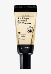 Snail Repair Intensive BB Cream-tub från Mizon, SPF 50 PA+++, bredspektrum UVA + UVB, dermatologiskt testad, nyans #21.