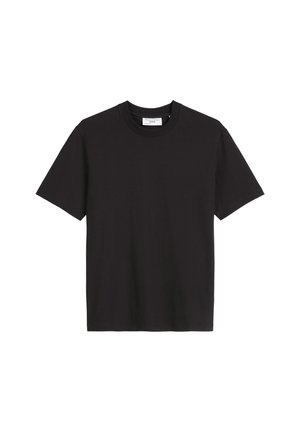 Black cotton t-shirt with a classic crew neck, short sleeves, and a relaxed fit. Smooth texture with no visible patterns or embellishments.