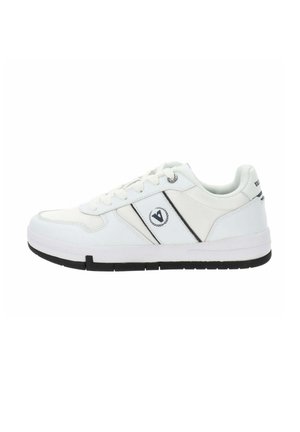 Scarpe sportive bianche con una tomaia in mesh e materiale sintetico. Presentano accenti neri, un logo rotondo e un design classico con lacci. Sottopiede in gomma.