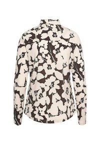 Langarmshirt met een grote bloemenprint in crème en donkerbruin, voorzien van een kraag en een rugnaad.