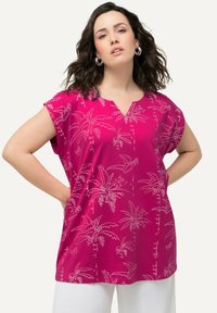 Ulla Popken PALM TREE  SLEEVE  - T-shirt print - light heather
