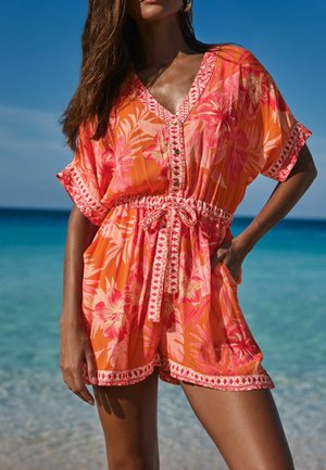 Lipsy, REGULAR FIT - PALM PRINT KIMONO SLEEVE PLAYSUIT - Overal - orange