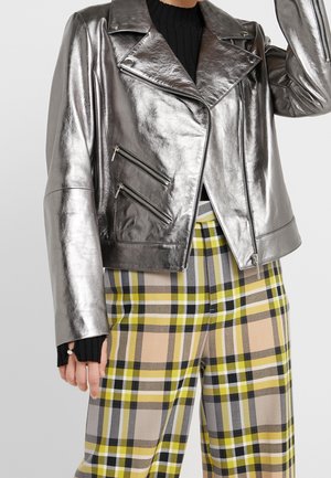 HUGO Veste en cuir - metallic grey