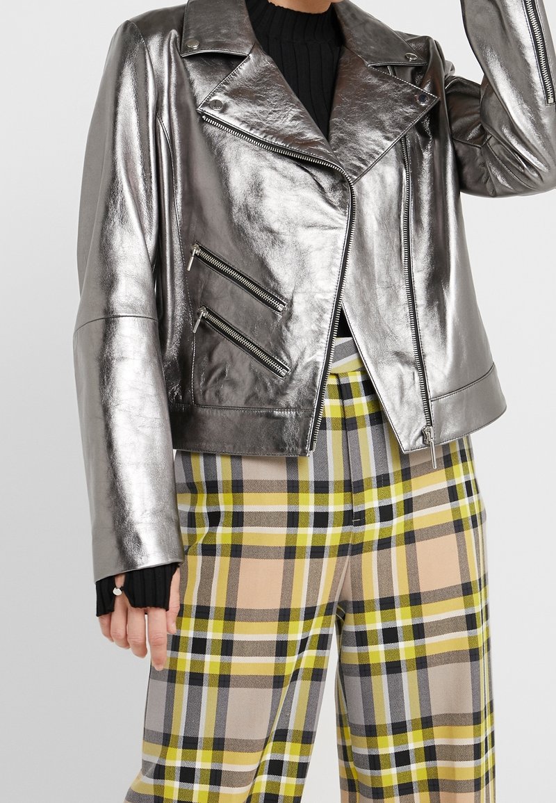 HUGO Veste en cuir - metallic grey