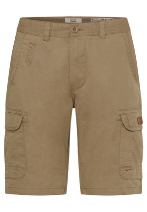 Shorts cargo en kaki en tissu mélangé coton, dotés de deux poches latérales, de deux poches avant et d'une fermeture par bouton.