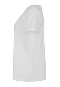 Hvid bomulds t-shirt med rund hals og korte ærmer. Stof er glat med en let stræk. Ingen synlige mønstre eller grafik.