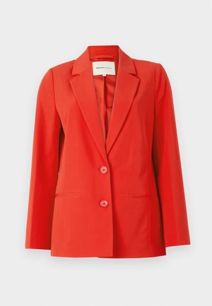 Rød blazer med en skræddersyet pasform, klippet krave, to forlommer og to knapper. Glat stof med en struktureret silhuet.