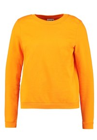 Orange Sweatshirt mit langen Ärmeln und Rundhalsausschnitt, aus glattem Baumwollstoff gefertigt, mit gerippten Bündchen und Saum, ohne sichtbare Muster oder Akzente.