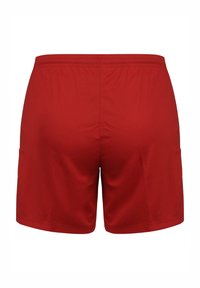 Pantaloni da bagno rossi realizzati in tessuto leggero, con vita elastica, texture liscia e un design semplice senza ulteriori dettagli.