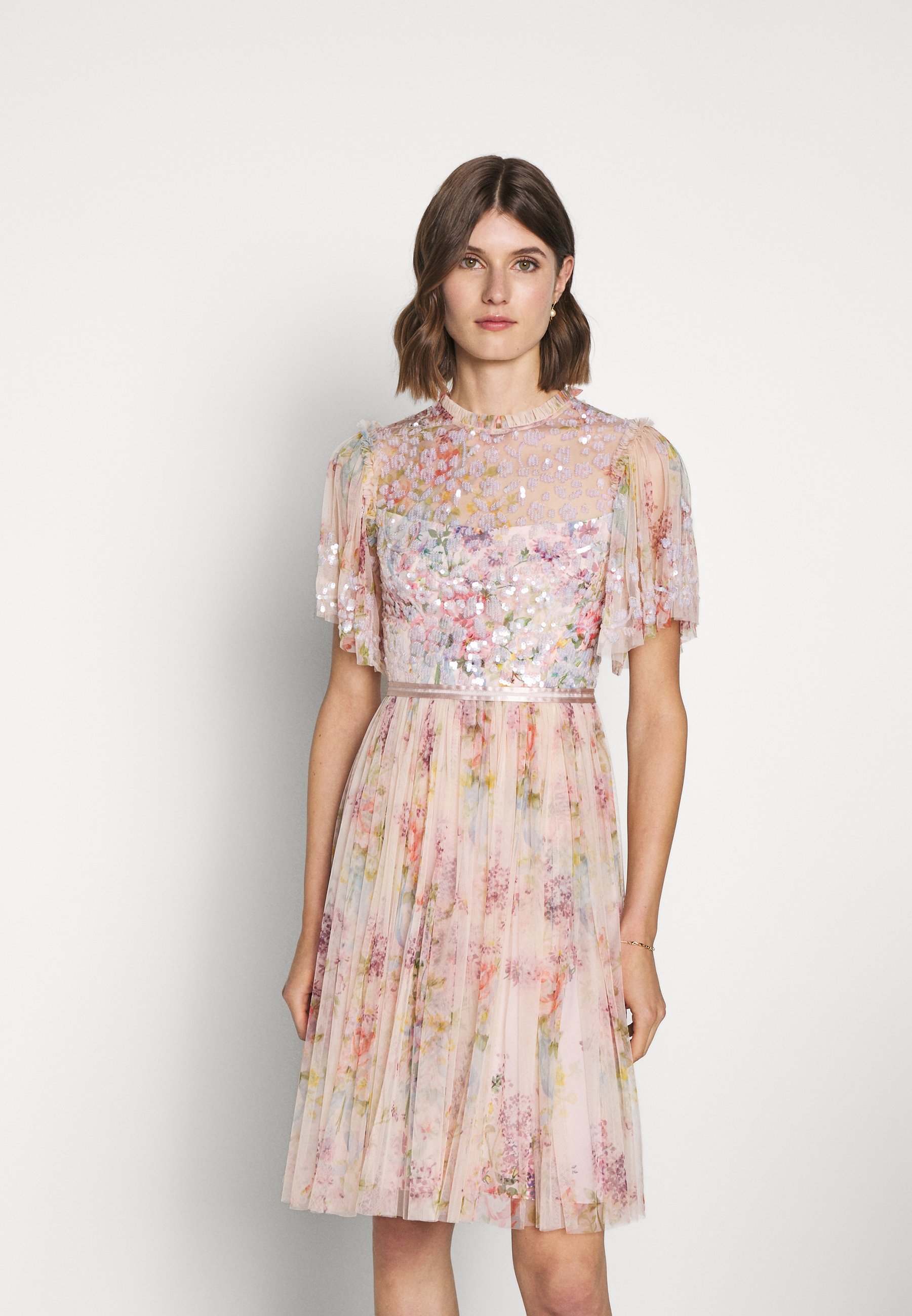 floral gloss bodice midi dress