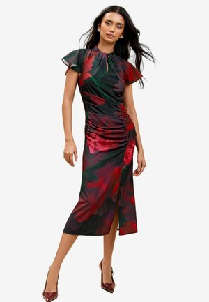 SHORT SLEEVE RUCHED KEYHOLE FIT AND MIDI - Robe de jour - black floral