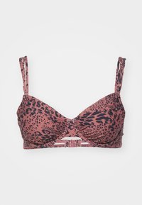 Bikini-top med leopardmønster i dempet rosa og svart. Har formede kopper, justerbare stropper, og en lås bak.