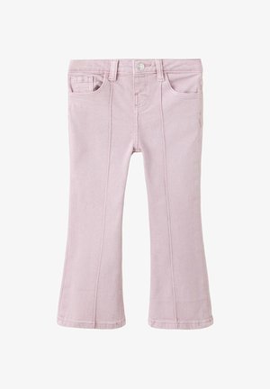 Pantalon évasé rose clair pour tout-petit avec bouton à l'avant, passants de ceinture et deux poches latérales sur fond blanc.