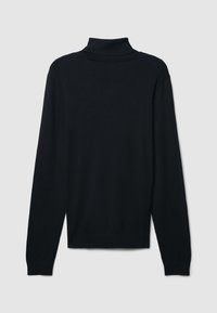 Maglione nero a collo alto, realizzato in morbido tessuto a maglia, con maniche lunghe, collo alto e polsini e orlo a coste.