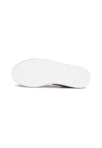 Suela de zapato con material de goma blanca, textura estriada para tracción, bordes redondeados y un borde exterior ligeramente elevado.