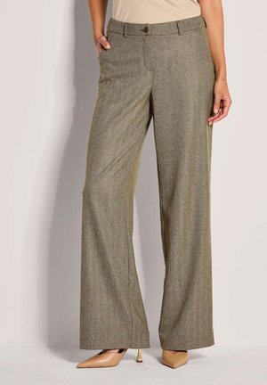 Wollmischung weit geschnittene Hose im Hahnentritt-Muster, hellbraun mit strukturiertem Finish, ausgestattet mit Taschen und einem Knopfverschluss.