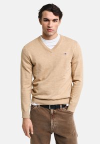 GANT V-NECK - Jersey de punto - khaki mel
