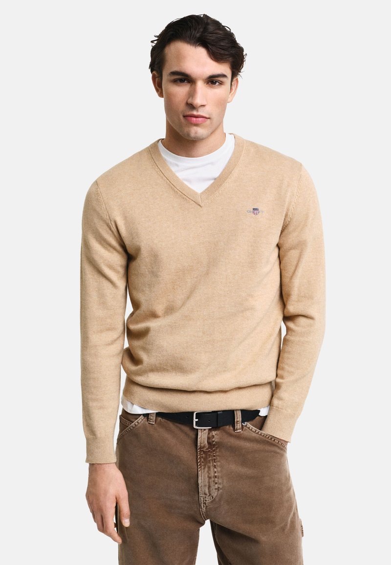 GANT V-NECK - Jersey de punto - khaki mel