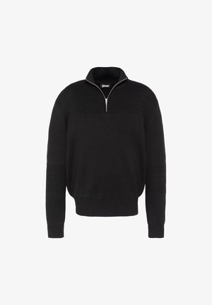 Schott, FINE-KNIT SWEATER WITH ZIP COLLAR - Pullover - noir