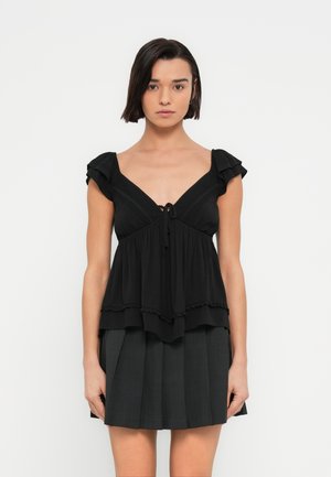 HANDKERCHIEF BOHO BABYDOLL  - Pusero - black