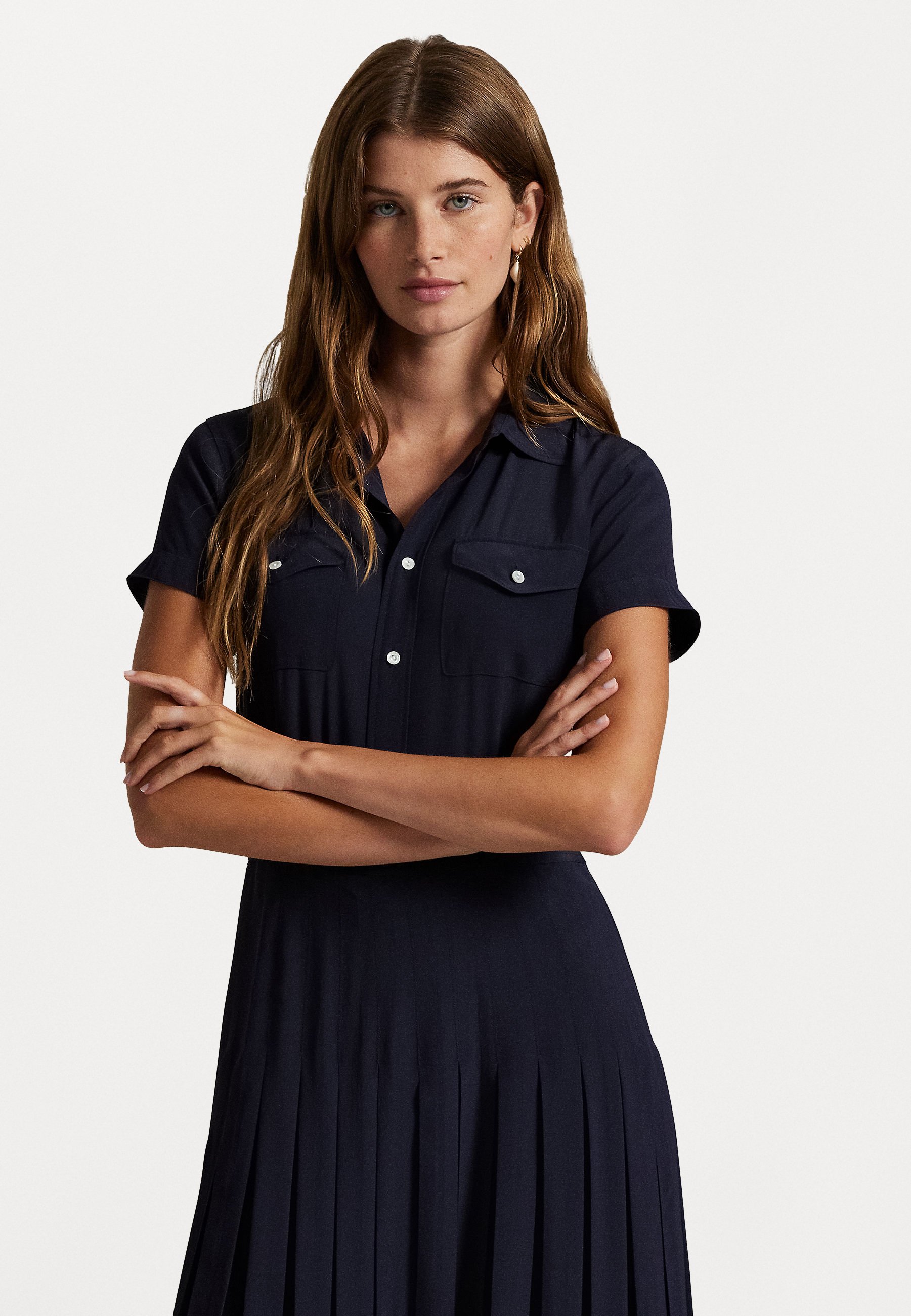 Polo Ralph Lauren SILK CREPE PLEATED SHIRTDRESS - Shirt dress - ink/dark  blue - Zalando