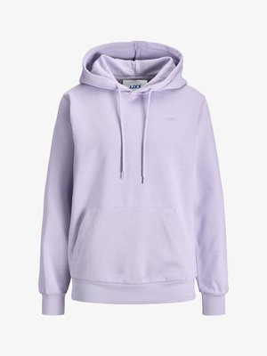 Jasnofioletowa bluza z kapturem z przednią kieszenią kangurka, kapturem ze sznurkiem oraz subtelnym, małym logo na piersi.