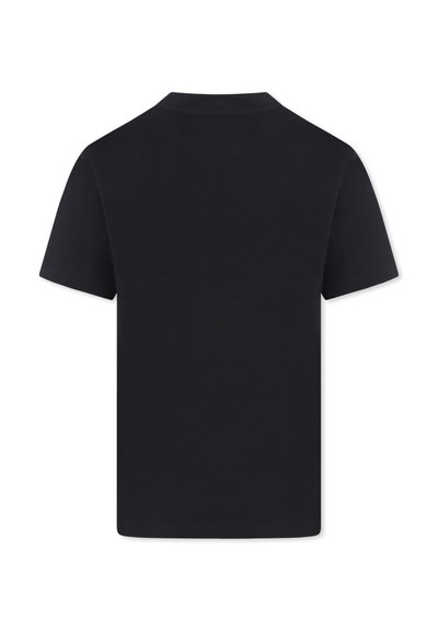 Czarny t-shirt z krótkim rękawem wykonany z bawełny. Prosty wzór, okrągły dekolt i gładka faktura, bez widocznych wzorów czy ozdób.