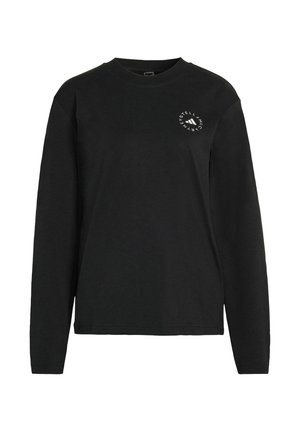 Black long-sleeve crewneck shirt with small circular white logo and text on the left chest reading "Stella McCartney."