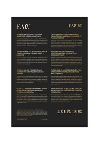 Rectangular product packaging in black with gold text. Multilingual skincare technology descriptions are printed in a clean, modern font.