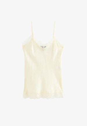 New Look, OFF WHITE LACE TRIMMED LONGLINE CAMI TOP - Top - off white