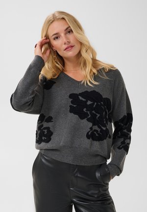 Cream, CRALLEY KNIT PULLOVER - Pullover - dark grey melange