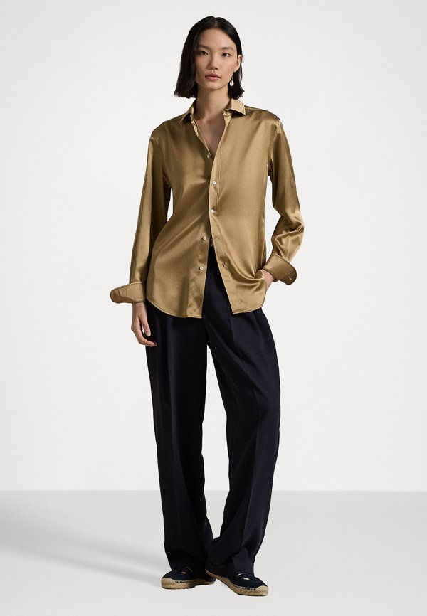 SLIM FIT SILK SHIRT - Button-down blouse - tan3