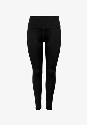 Crne atletske tajice s visokim strukom, s glatkom teksturom i suptilnim šavovima duž bokova za oblikovani izgled.