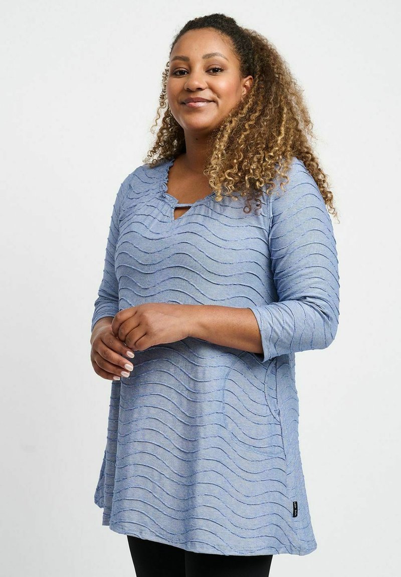 Top Long Rayé Noir Bleu Gris - Marque Cherry - Taille 38/40 - Neuf Avec étiquette