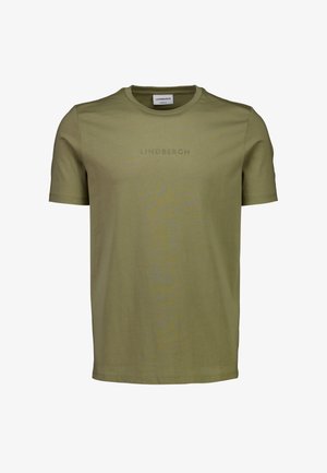 Olivengrøn kortærmet T-shirt med rund hals og "LINDBERGH" præget hen over brystet, afslappet pasform.