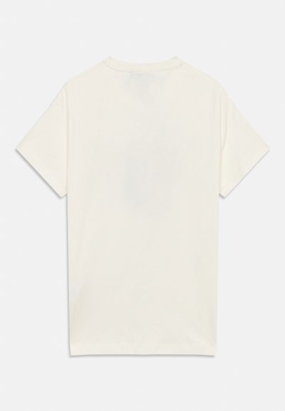 Κρεμ t-shirt με κοντά μανίκια, στρογγυλή λαιμόκοψη και απαλή βαμβακερή υφή. Χωρίς ορατά γραφικά ή σχέδια στην πλάτη.