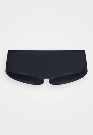 Donkerblauwe boxershort van soepel, rekbaar materiaal. Heeft een low-rise tailleband en een naadloos ontwerp met afgeronde randen.