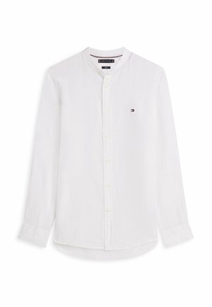Camicia bianca a maniche lunghe con bottoni e colletto alla coreana, con piccolo logo Tommy Hilfiger sul petto a sinistra.
