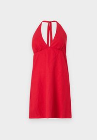 Open Back Linen-Blend Halter Dress - Nappali ruha - ribbon red