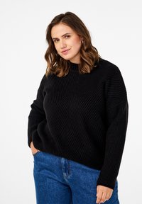 Zizzi Stickad tröja - black mel