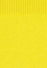 Helles gelbes Strickgewebe mit einer glatten Textur, das oben einen gerippten Rand aufweist. Es sind keine Muster oder zusätzlichen Details vorhanden.