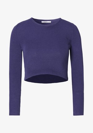 Żebrowany, długi rękaw, skrócony sweter w głębokim purpurze z okrągłym dekoltem i dopasowanym krojem.